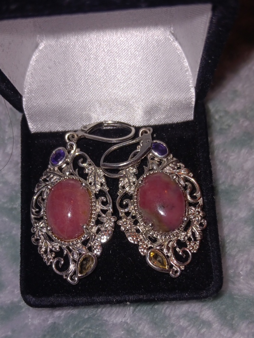 Karis Rhodonite and Multi Gemstone 18.80 ctw Lever Back Earrings in Platinum
